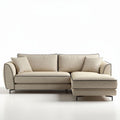 Beige fabric sectional sofa with removable cushions and metal legs 200 x 85 x 85cm