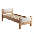 Wood frame twin bed with upholstered headboard and slatted base 200 x 90 x 45cm