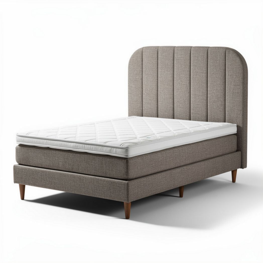 Upholstered bed frame with tufted headboard and mattress included in gray color