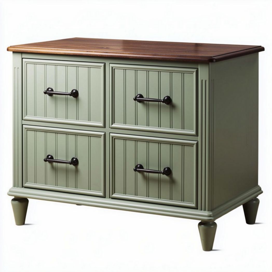 Wooden storage cabinet with four drawers in green and brown finish 80 x 40 x 70cm