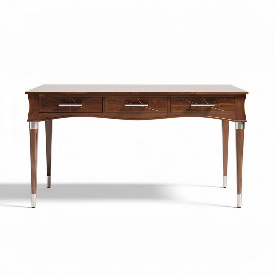 Wooden writing desk with three drawers and metal accents 120 x 60 x 75cm