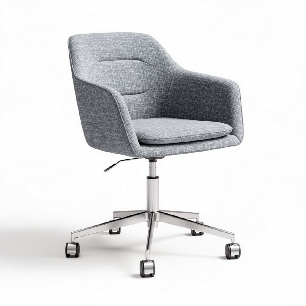 Gray upholstered office chair with adjustable height and metal base 60 x 60 x 85cm