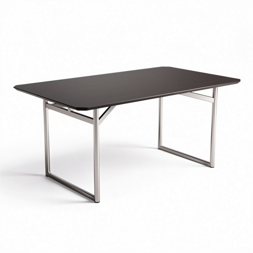 Folding dining table in black with stainless steel frame 150 x 75 x 75cm