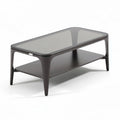 Glass top coffee table with wooden shelf in dark finish 120 x 60 x 45cm