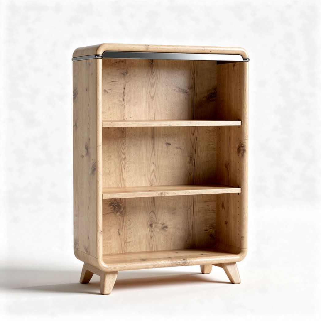 Wooden bookshelf with three open shelves and minimalist design 90 x 60 x 30cm