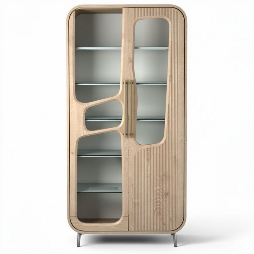 Wooden display cabinet with glass shelves and modern design 80 x 40 x 200cm