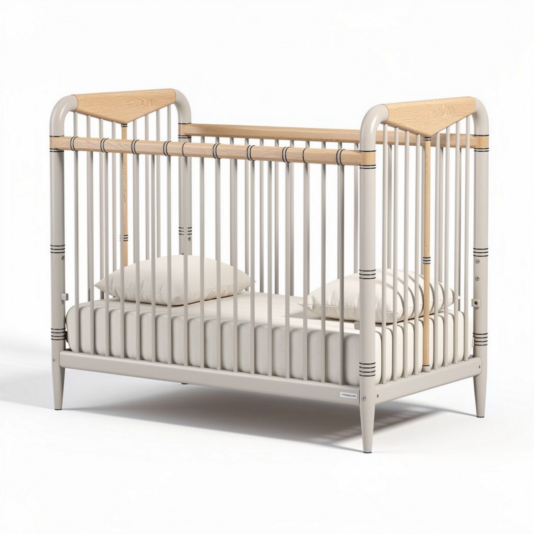 Wooden crib with removable mattress in light gray finish 120 x 60 x 90cm