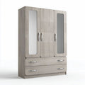 Three-door wardrobe with mirrored fronts and two drawers in oak finish 180 x 120 x 50cm