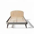 Wooden platform bed frame with curved headboard in grey 200 x 100 x 30cm