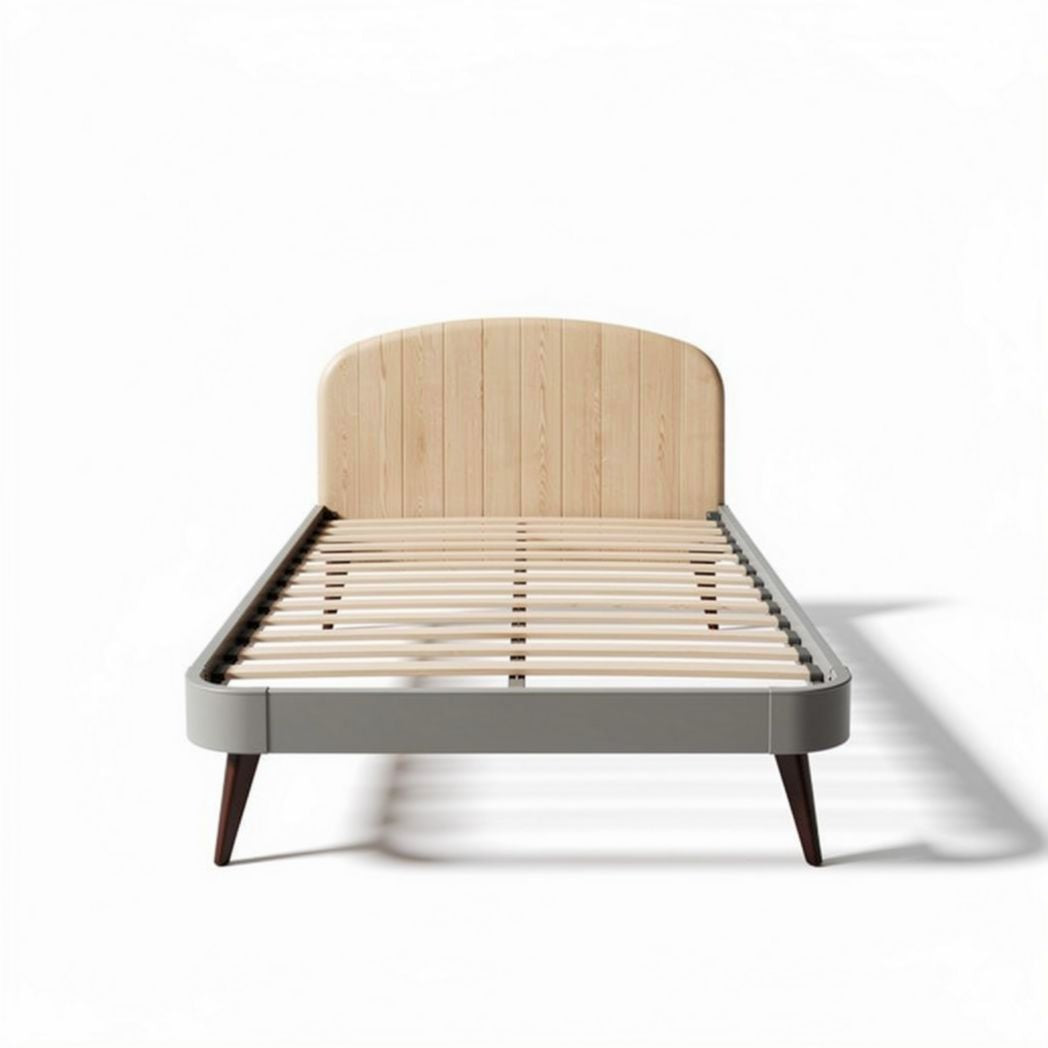 Wooden platform bed frame with curved headboard in grey 200 x 100 x 30cm